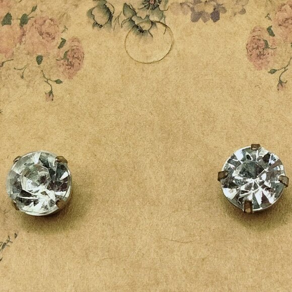 Crystal Stud Earrings Faux Silver Setting Simulated Diamond - Picture 1 of 6